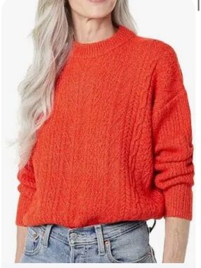 NWT Amazon Essentials Cable Knit Crew Sweater - orange